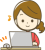 パソコンをするごきげんな女性（透過PNG)