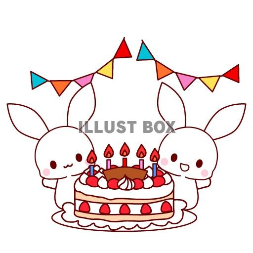 うさぎと誕生日ケーキのイラスト