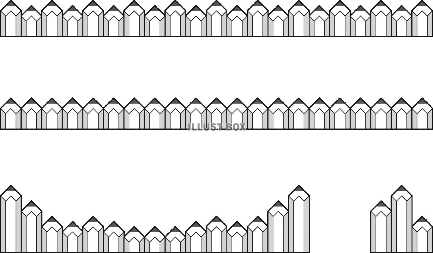 無料イラスト 短い鉛筆のライン色々 モノクロ