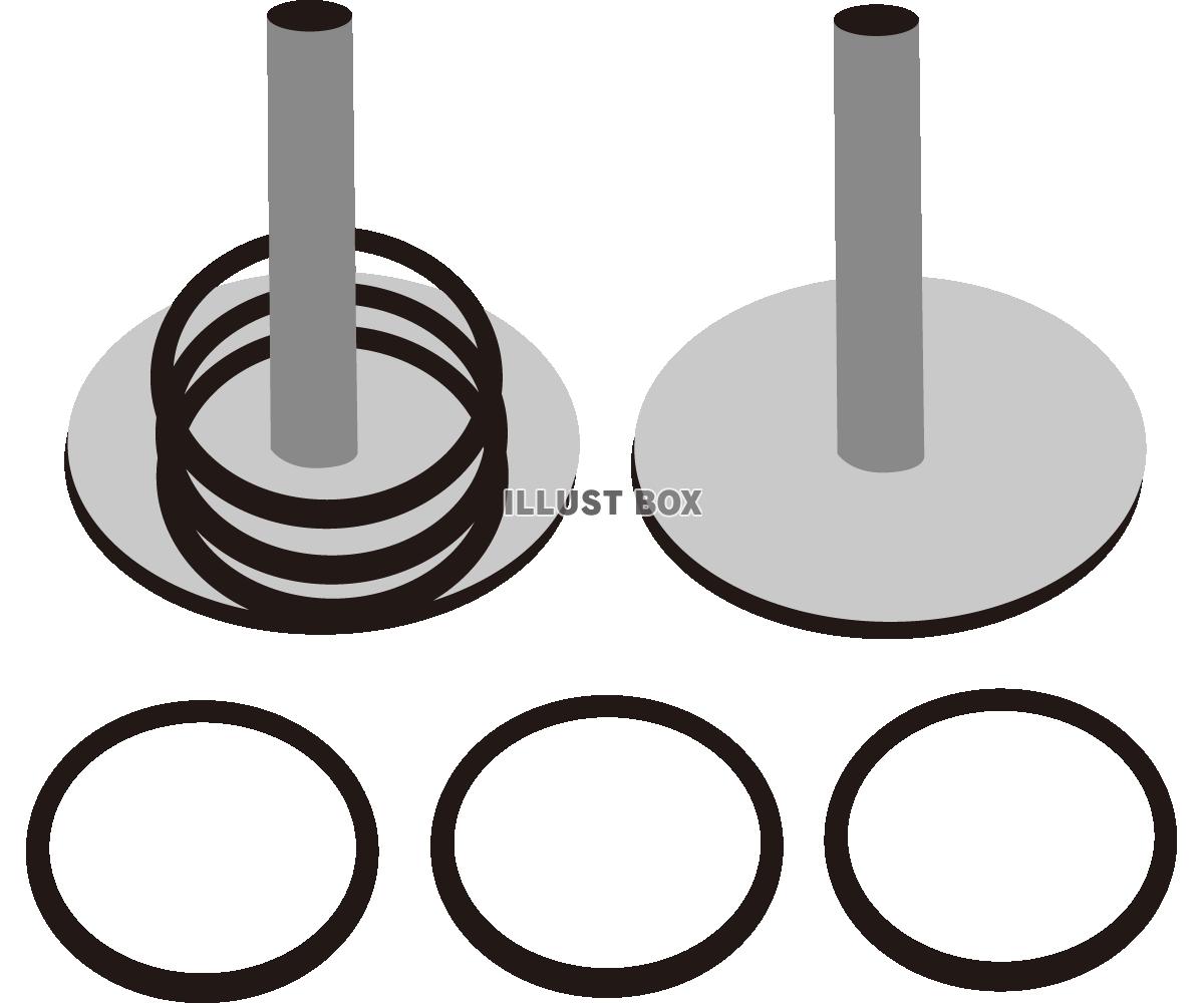 無料イラスト 輪投げセット モノクロ