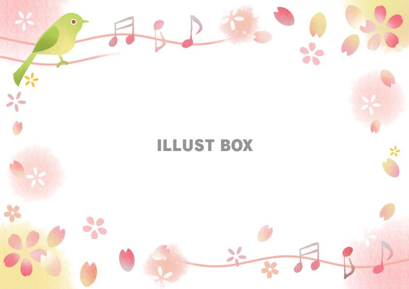 無料イラスト 小鳥と桜の歌フレーム