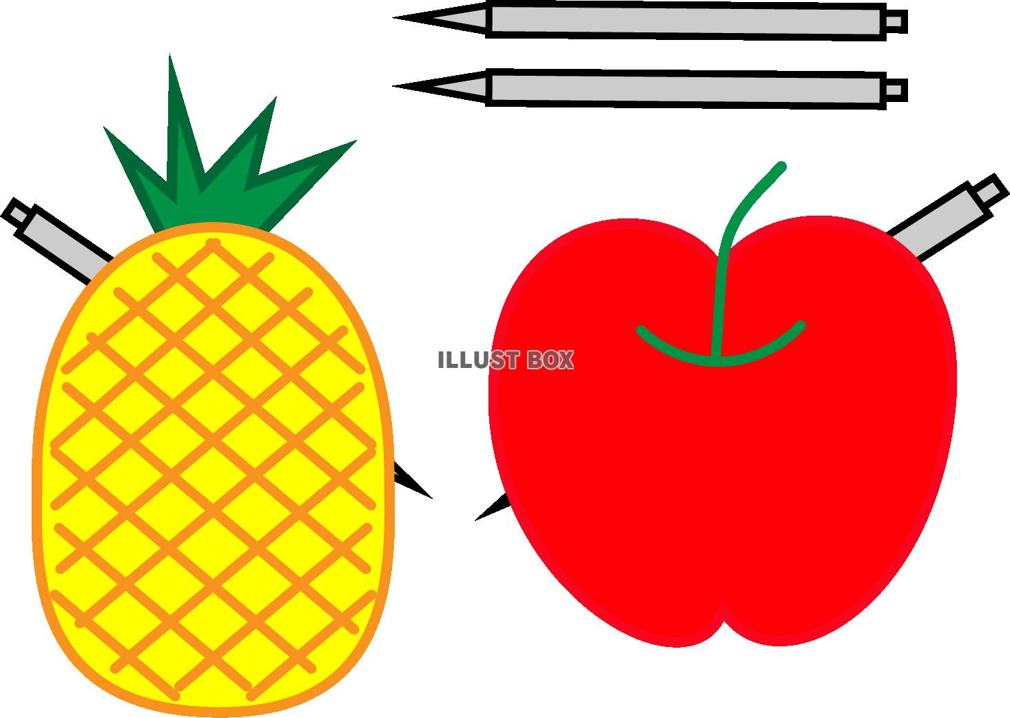 ペンの刺さった、アップル&パイナップル