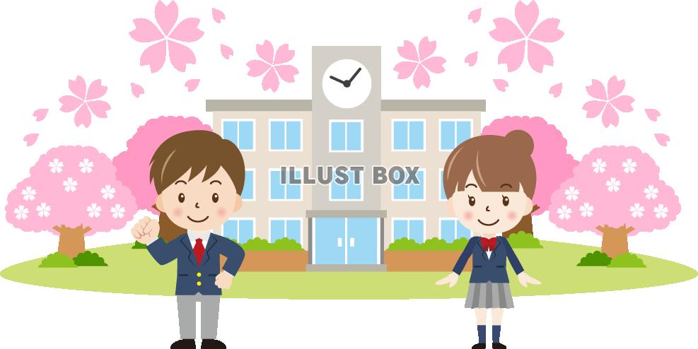 桜の校舎と生徒