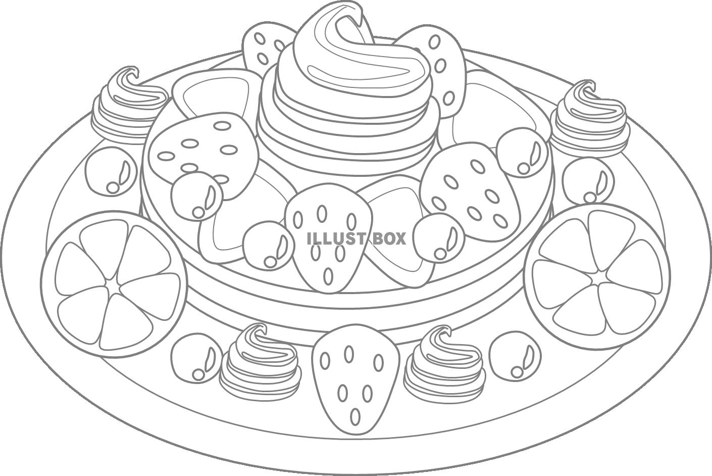 無料イラスト フルーツパンケーキのぬりえ