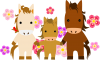 馬の親子と梅の花