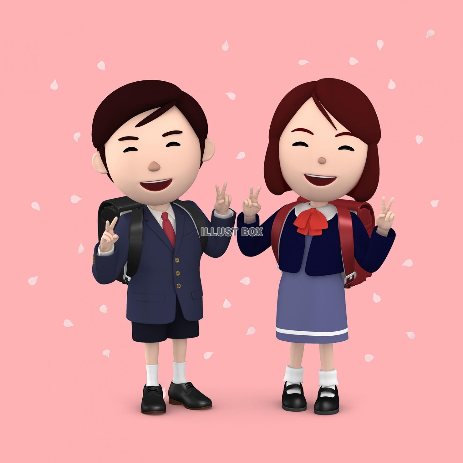 小学生 入学式の男の子と女の子07ピンク