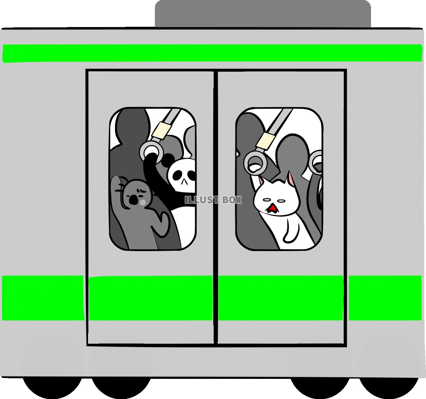 無料イラスト 満員電車の動物たち Png