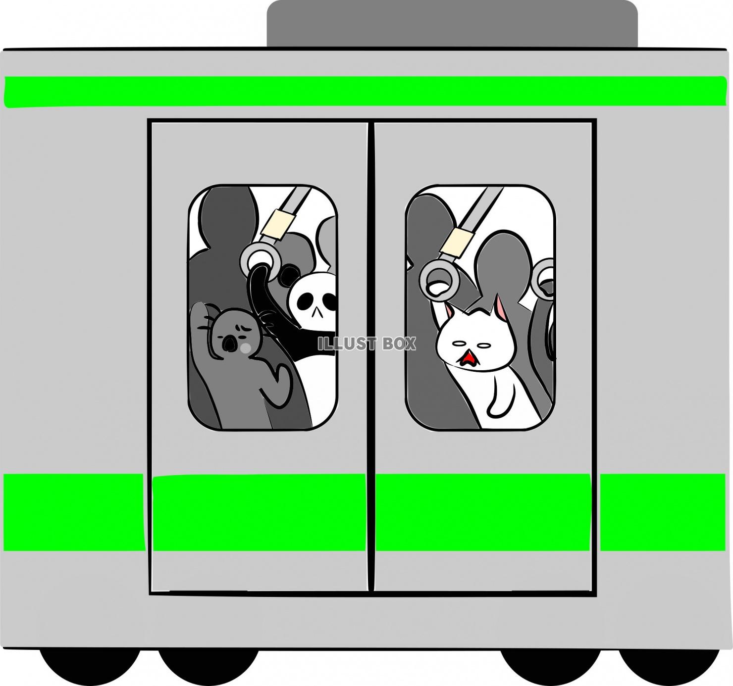 無料イラスト 満員電車の動物たち Jpg