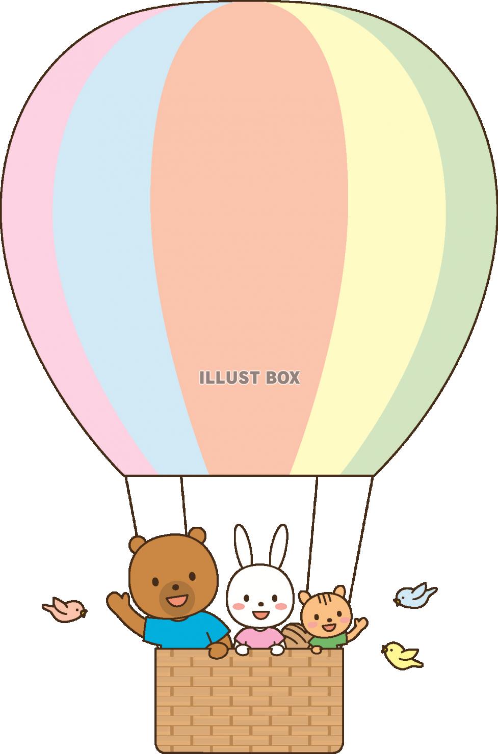 無料イラスト 大きな気球に乗って 動物