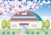 桜の景色・学校・体育館