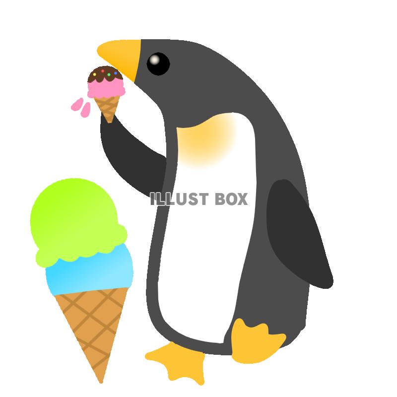 無料イラスト アイスを食べるペンギン 透過png