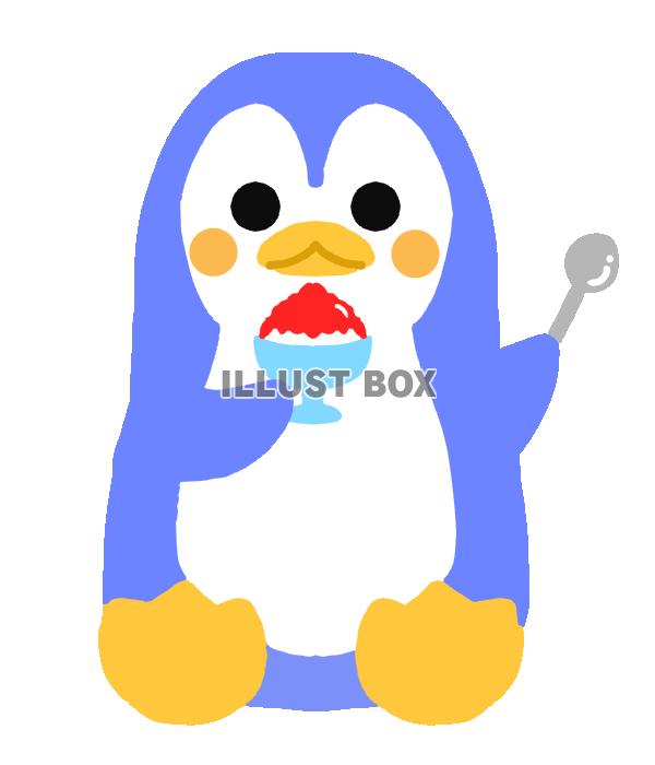 無料イラスト かき氷を食べるペンギン 透過png