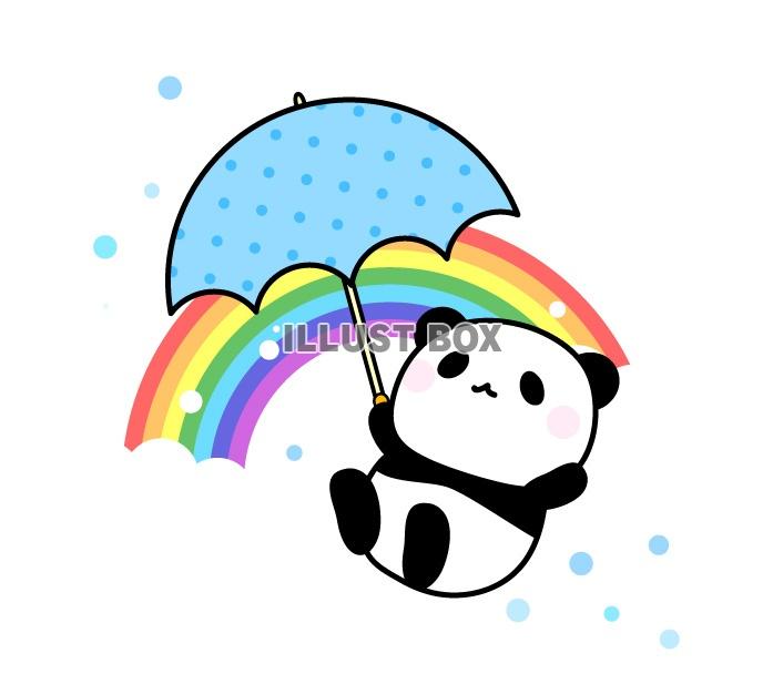 無料イラスト 傘を持ったパンダと虹と イラスト