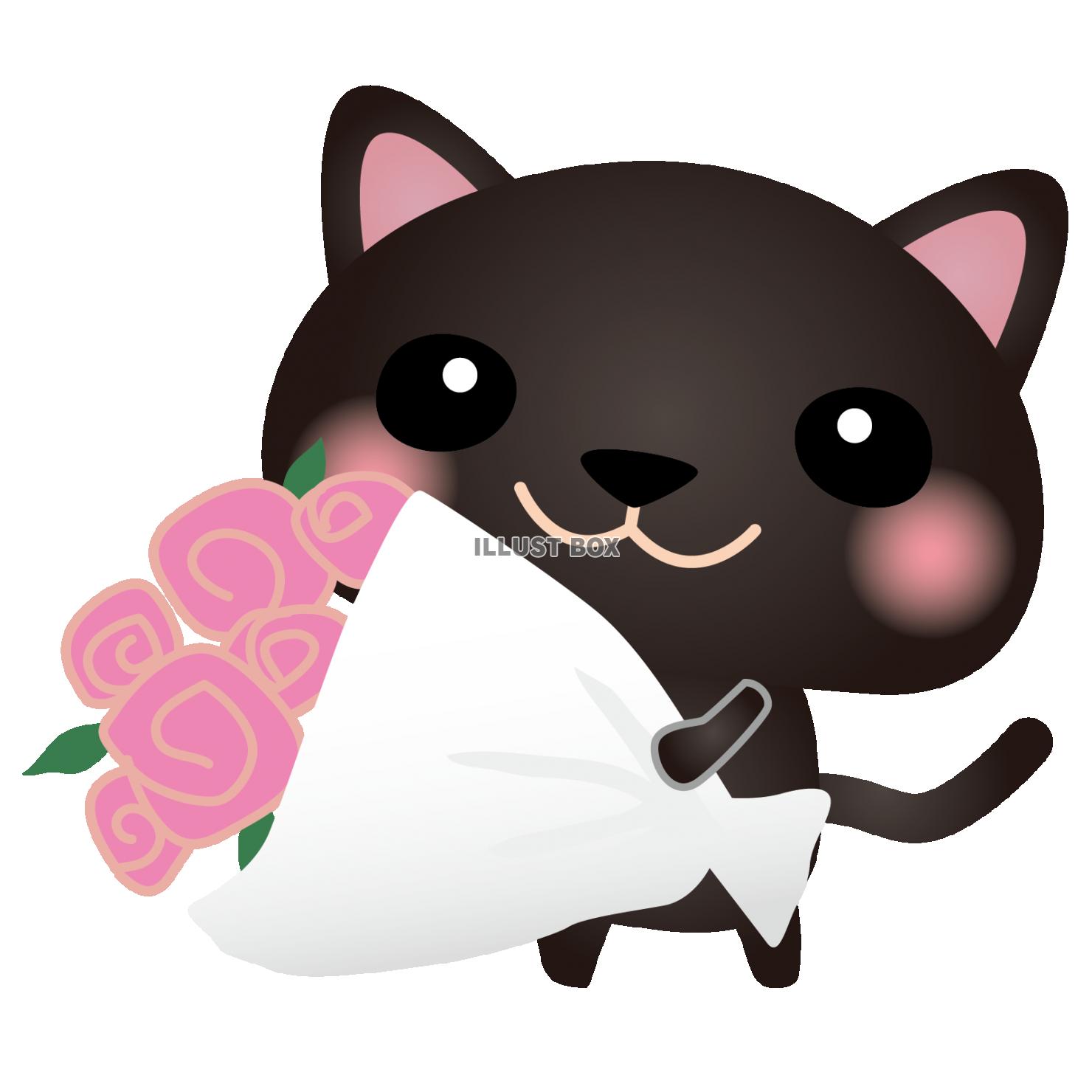 黒ねこ花束ピンク