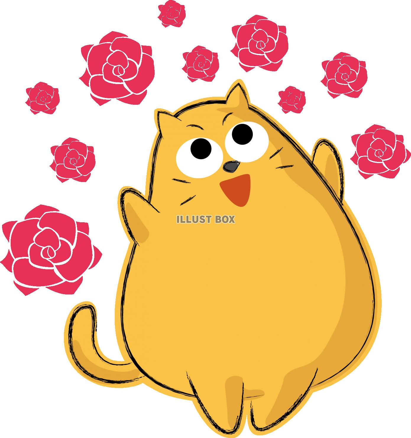 無料イラスト 可愛いネコ キャラクター バラ