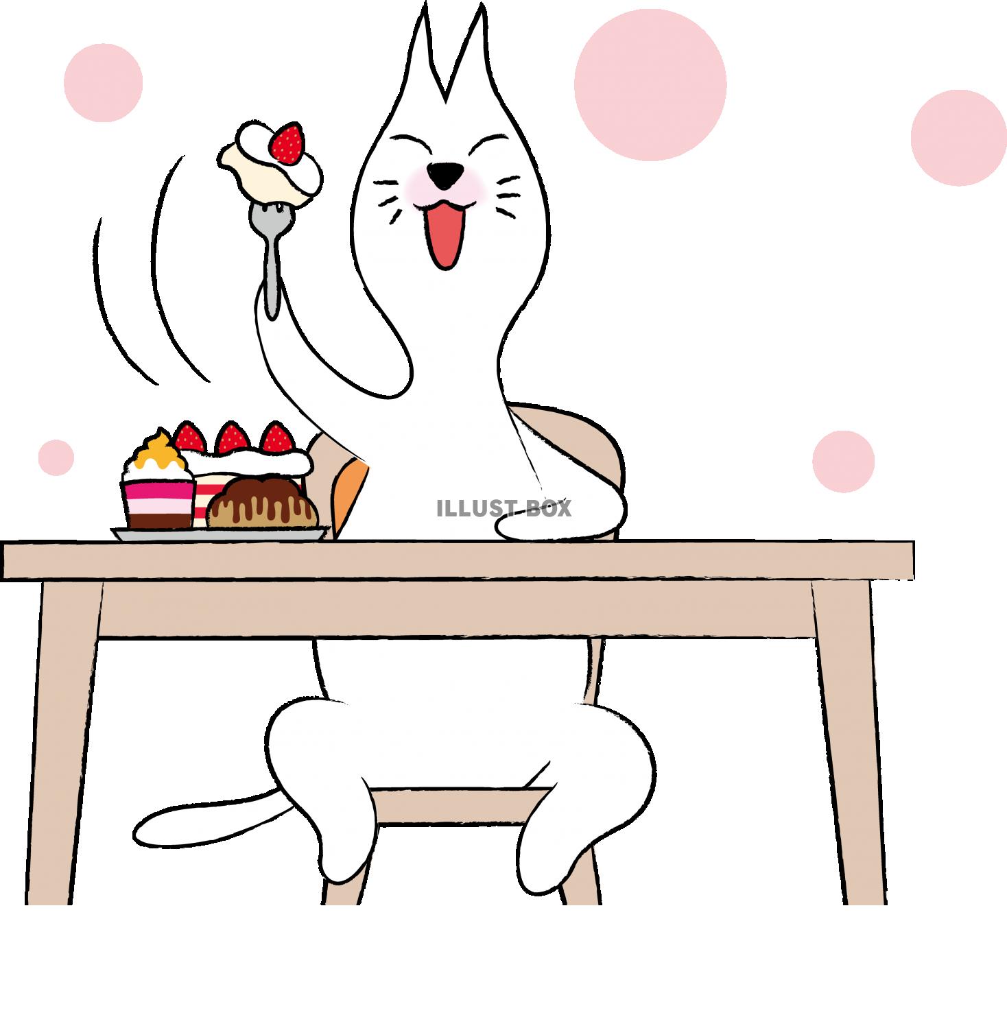 無料イラスト 可愛いしろねこ キャラクター スイーツ