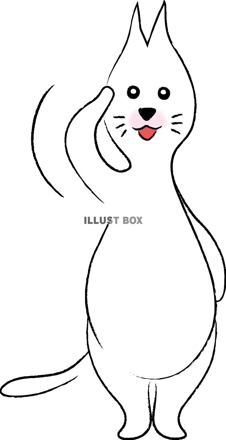 無料イラスト 可愛いしろねこ キャラクター 了解