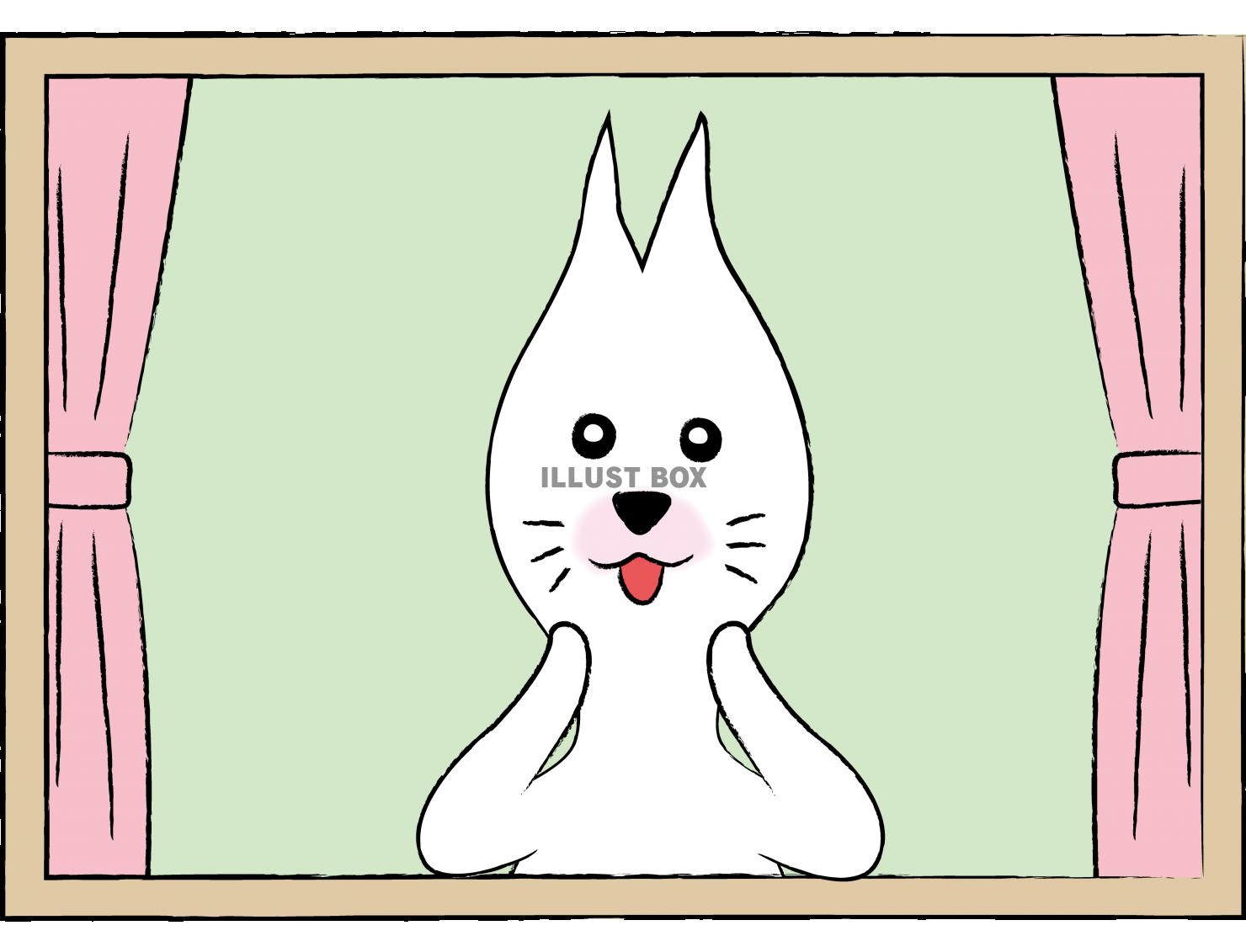 可愛いしろねこ　キャラクター　窓