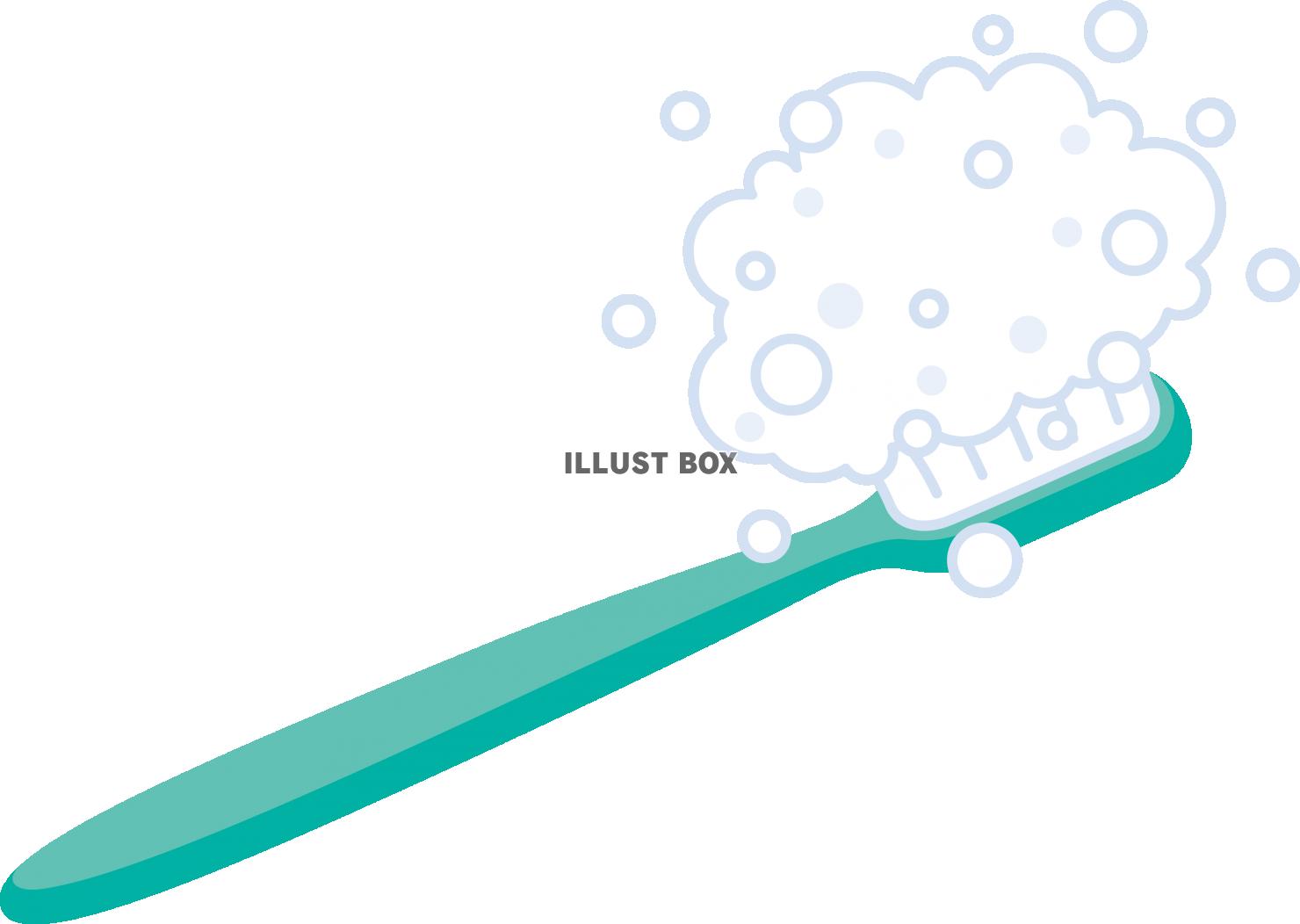 無料イラスト 歯ブラシと歯磨き粉の泡 グリーン