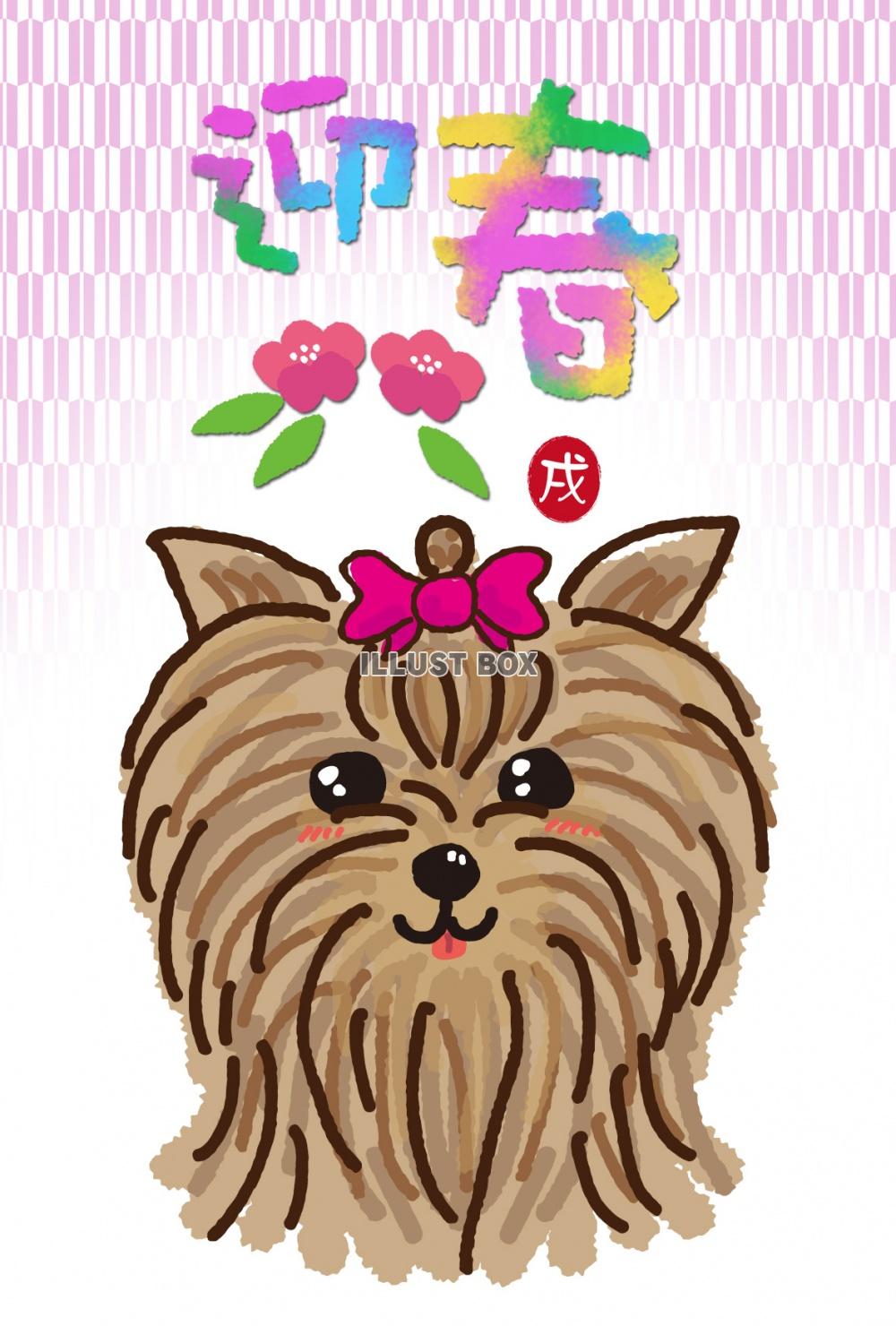 無料イラスト 18年 戌年の年賀状 かわいいヨークシャー テリア