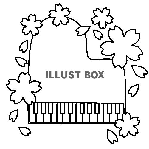 無料イラスト ピアノと桜 塗り絵