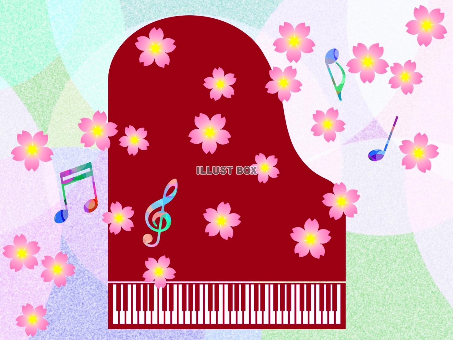ピアノと桜と音譜