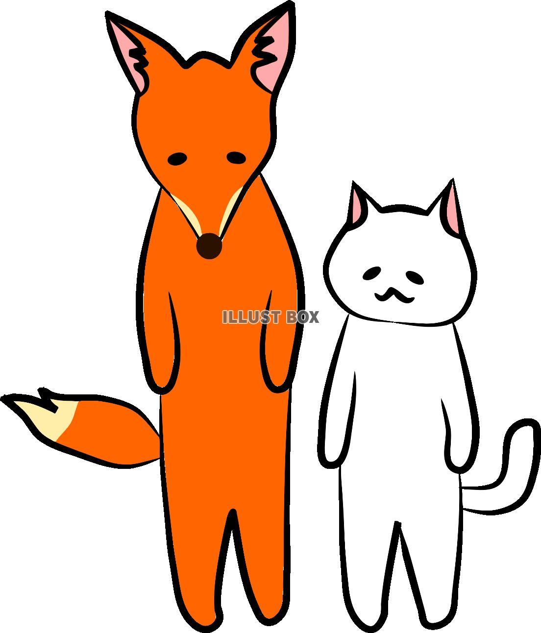 無料イラスト きつねとねこ Png