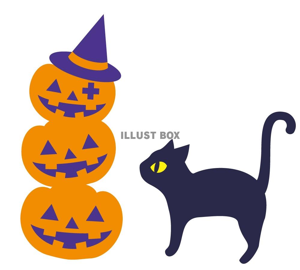 無料イラスト 黒猫とかぼちゃお化け