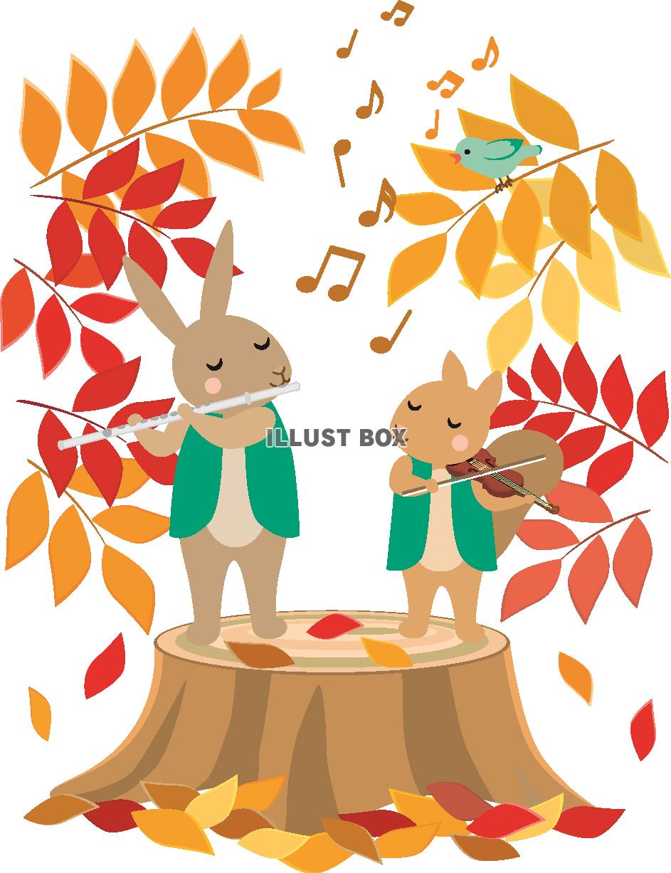無料イラスト 秋の森の動物の音楽会１