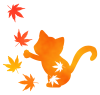 紅葉と猫のシルエット　透過png