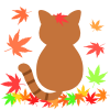 紅葉の落ち葉と猫　透過png