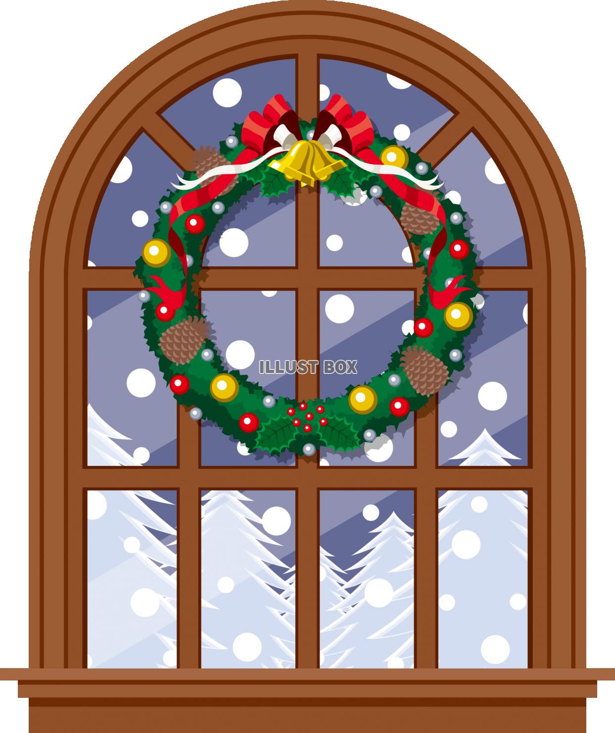 クリスマス　窓　リース　雪