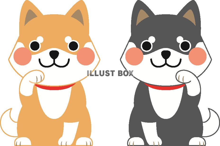 2匹の犬のイラスト（招き猫風）