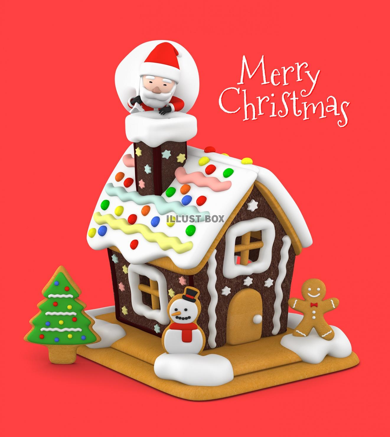 無料イラスト クリスマス お菓子の家とサンタクロース 3dイラスト01