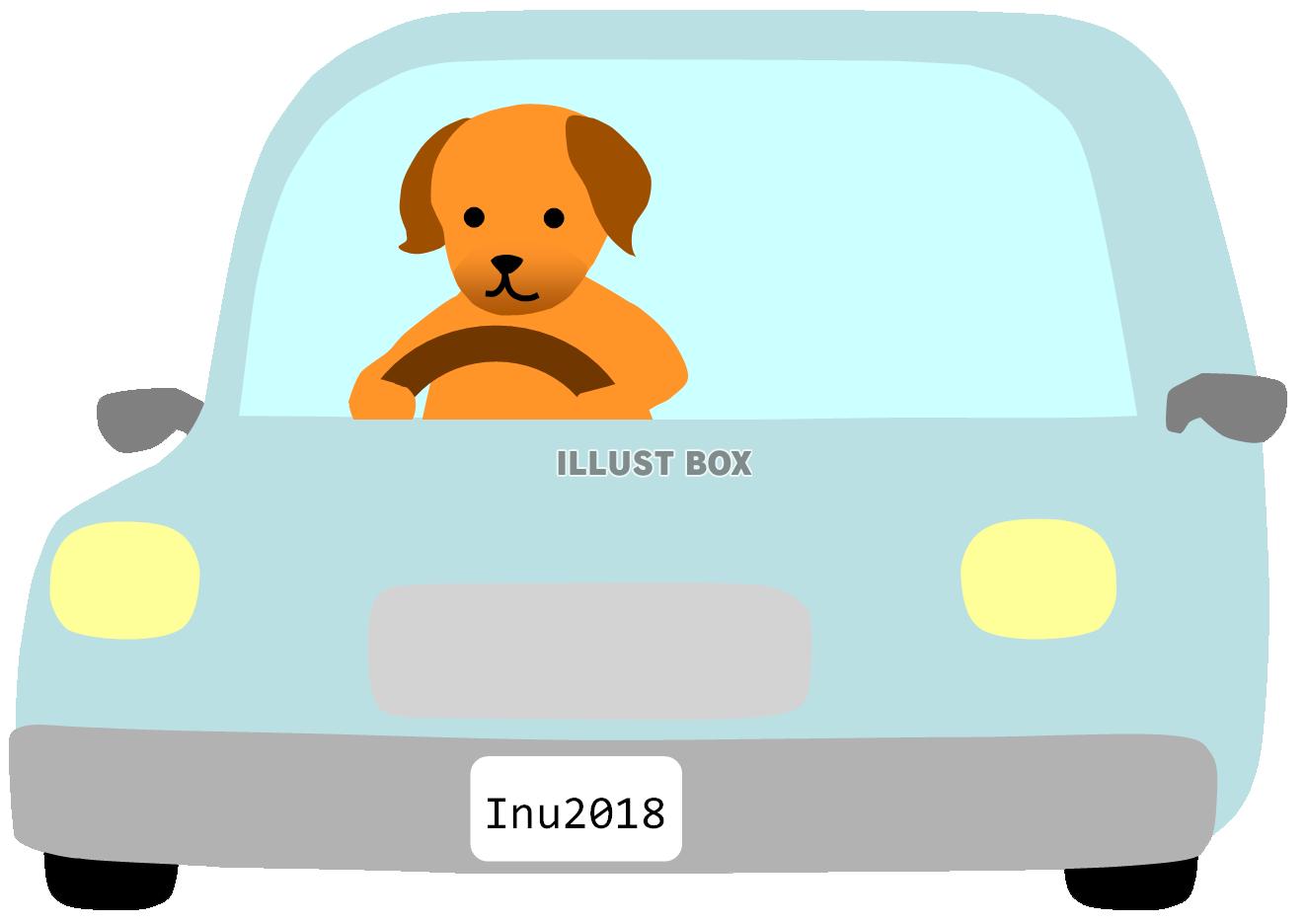 無料イラスト 車に乗っている犬２