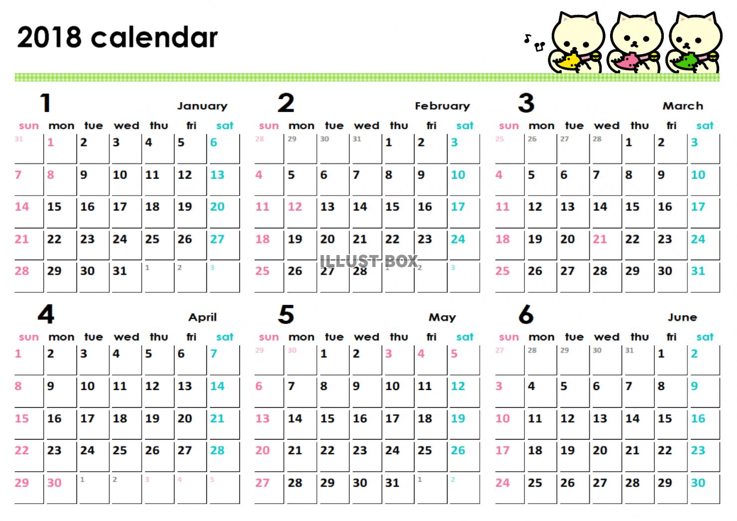 オカリナカレンダー半年分　2018年1月から6月分