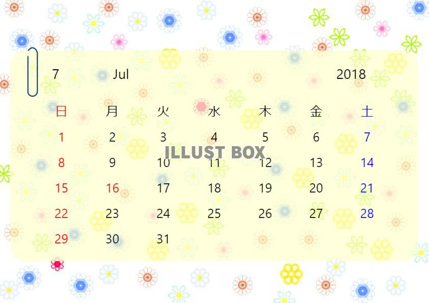 2018年7月　お花たくさんカレンダー 