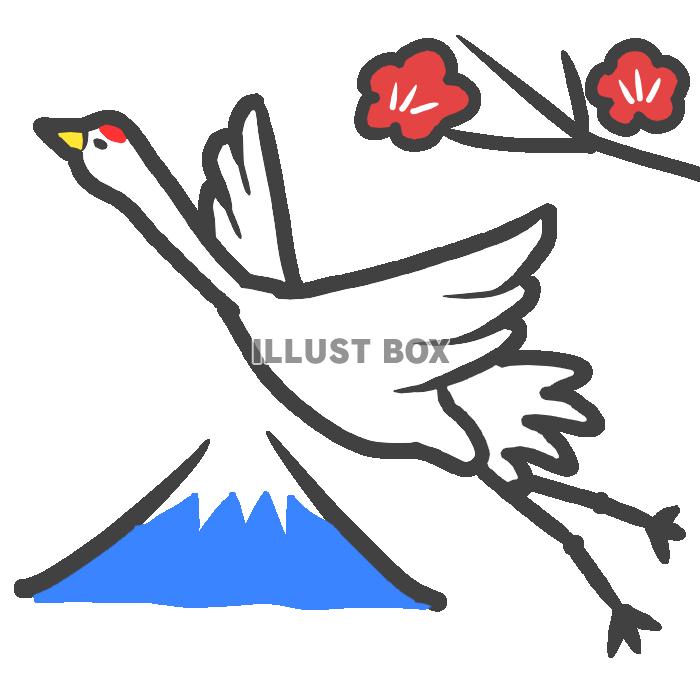 無料イラスト 和風の鶴と富士山 透過png
