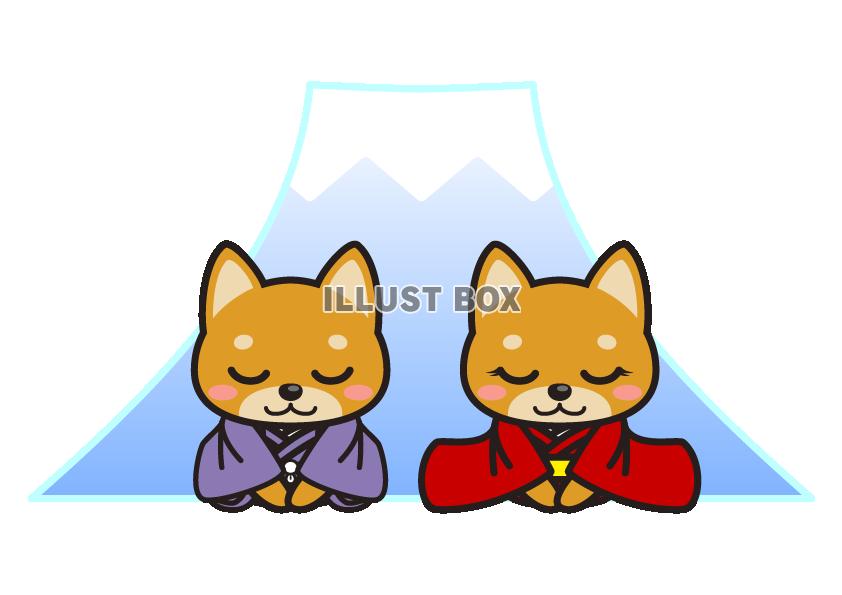 和服柴犬と富士山【透過PNG】