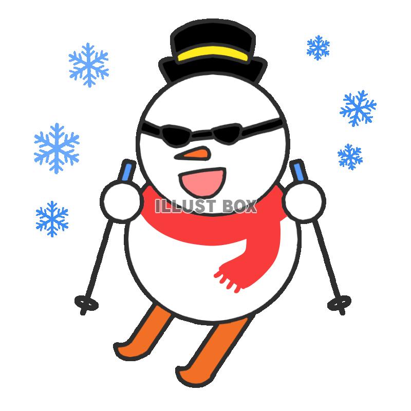 無料イラスト スキーをする雪だるま 透過png