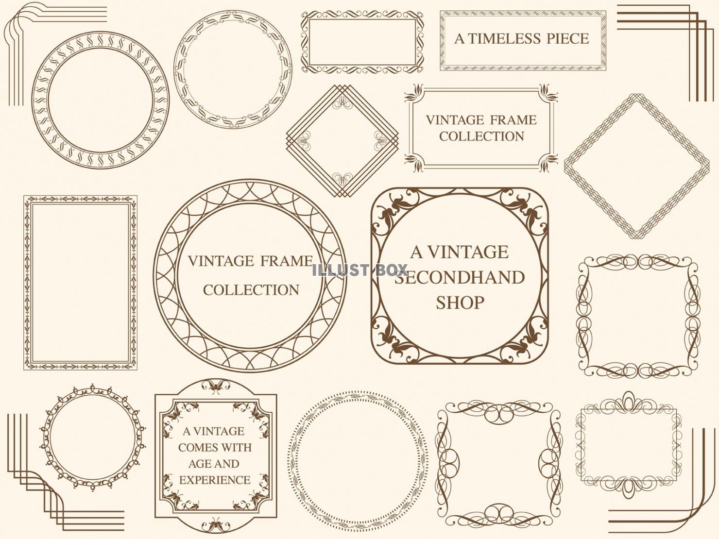 無料イラスト ビンテージフレーム セット
