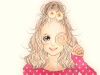 てっぺんお団子ヘアの女の子（レトロな風合い加工）