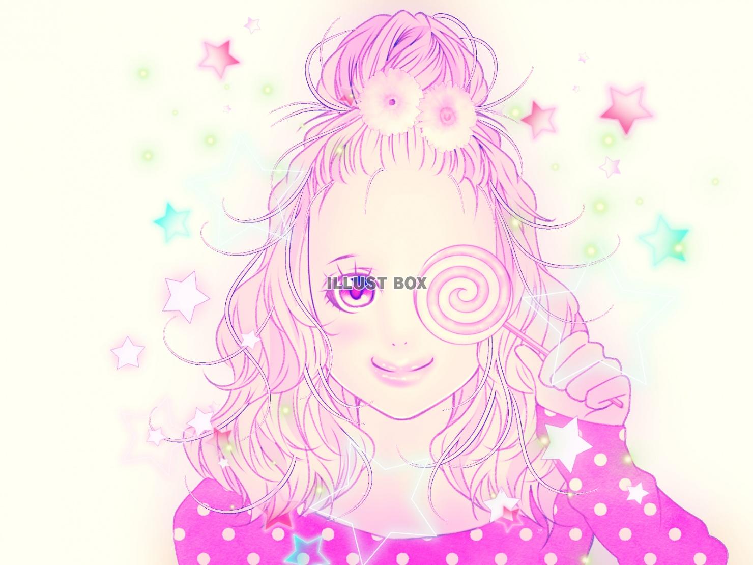 無料イラスト てっぺんお団子ヘアの女の子 ゆめかわいい加工