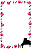 ピアノと音符と薔薇の花のフレーム（縦型）