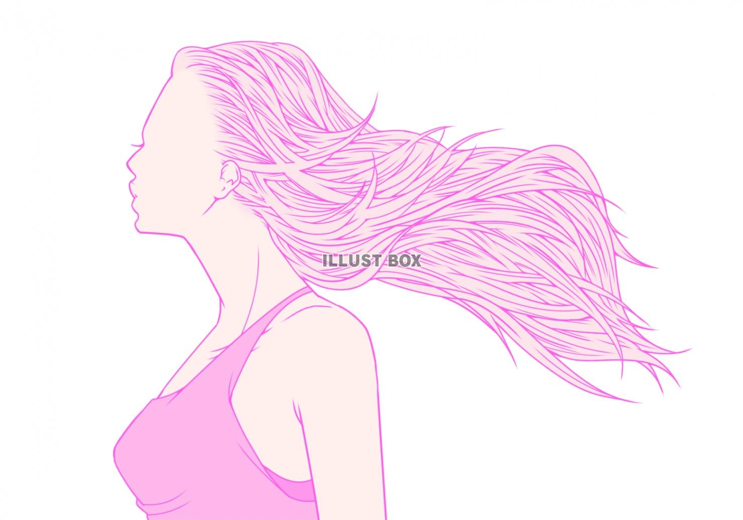 無料イラスト なびく髪の毛 ピンク
