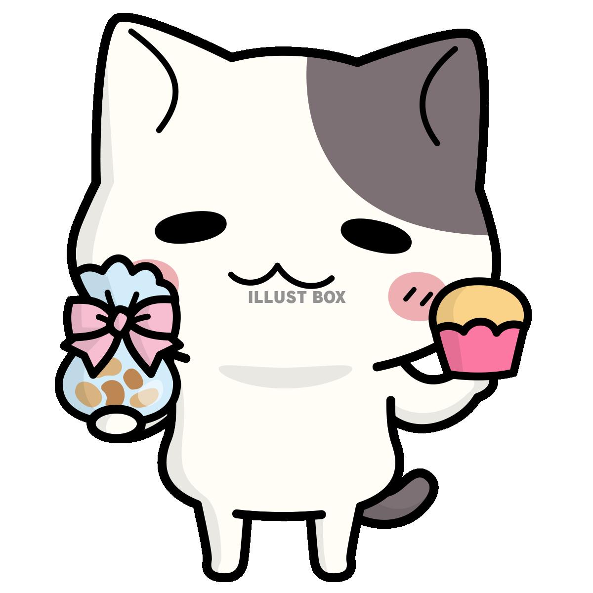 両手にお菓子＜ぶち猫　にゃんこ＞