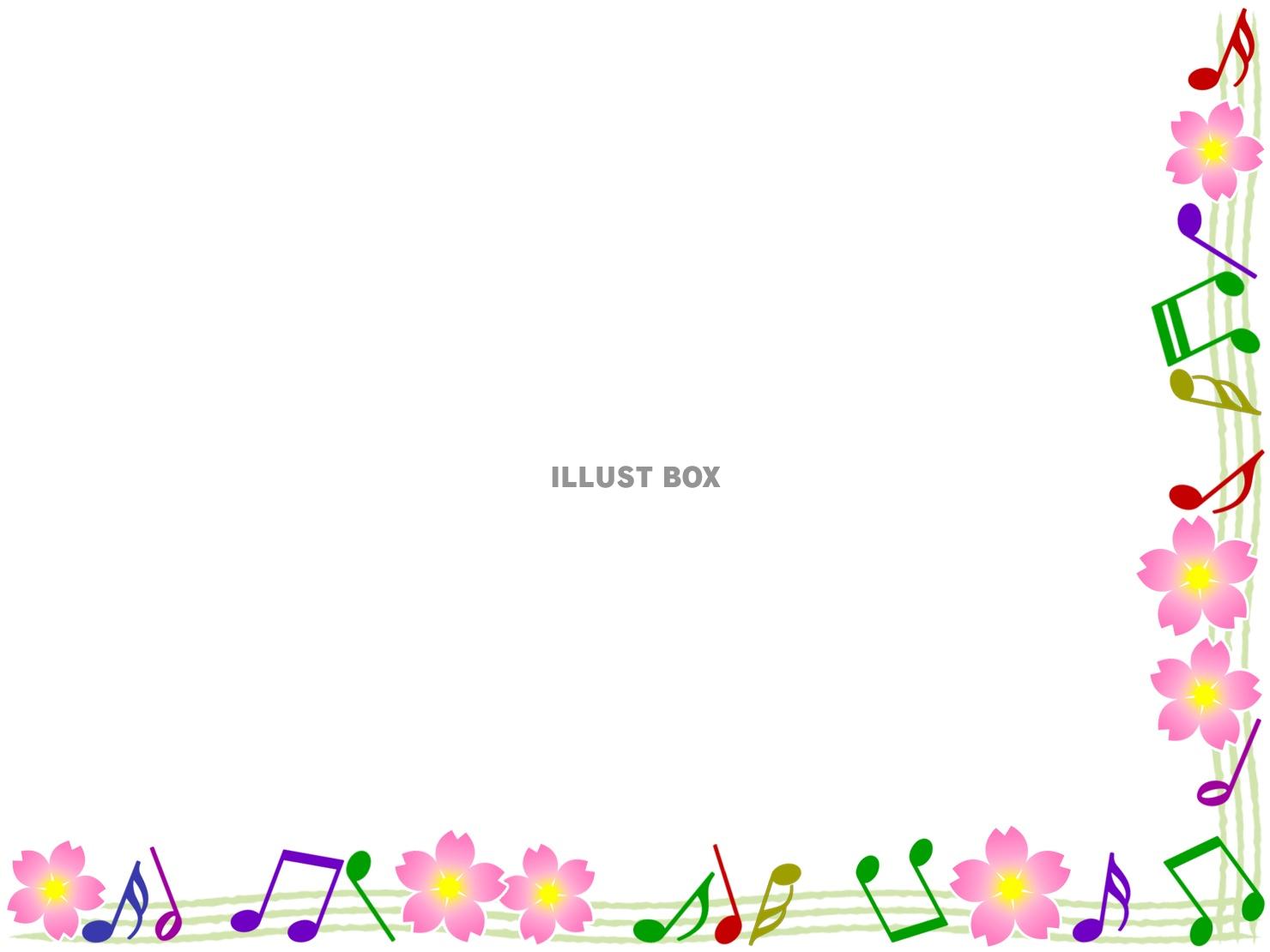 音符と桜の花模様の音楽フレーム飾り枠