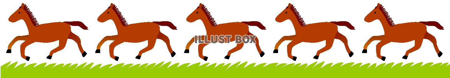 無料イラスト 草原を走る馬のライン２