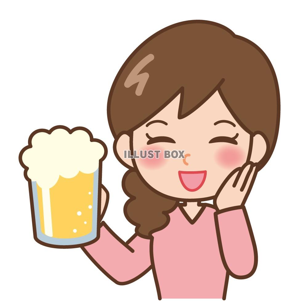 無料イラスト ビールを飲む女性
