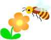 みつばちとオレンジ色のお花１（ミツバチ・蜂・昆虫）
